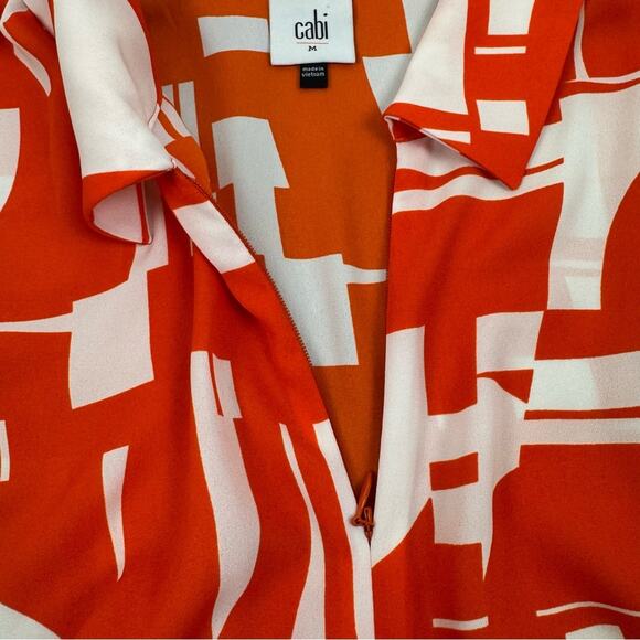 CAbi Red and White Abstract Geometric Zip Blouse ~ Medium - Picture 4 of 10